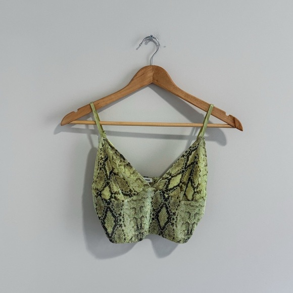 3/$20⚡️ Garage Green Mesh Snake Skin Print Tank Crop Top V-Neck Bustier Style - Picture 1 of 10